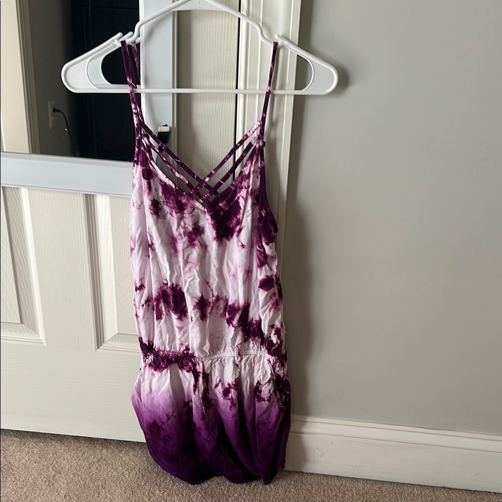 Purple Tie-Dye Women's Romper With Pockets